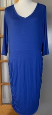 Wendy Williams Side Ruch Midi Dress Sz L Blue Rayon Long Sleeve Bubble Hem City