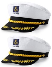 Men's Captain Hat White Yacht Hats for Sailor Costume Accessory 2 Pcs