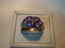 7 Amethyst Gems 925 Sterling Silver Cluster Ring Size 8 3/4 Vintage