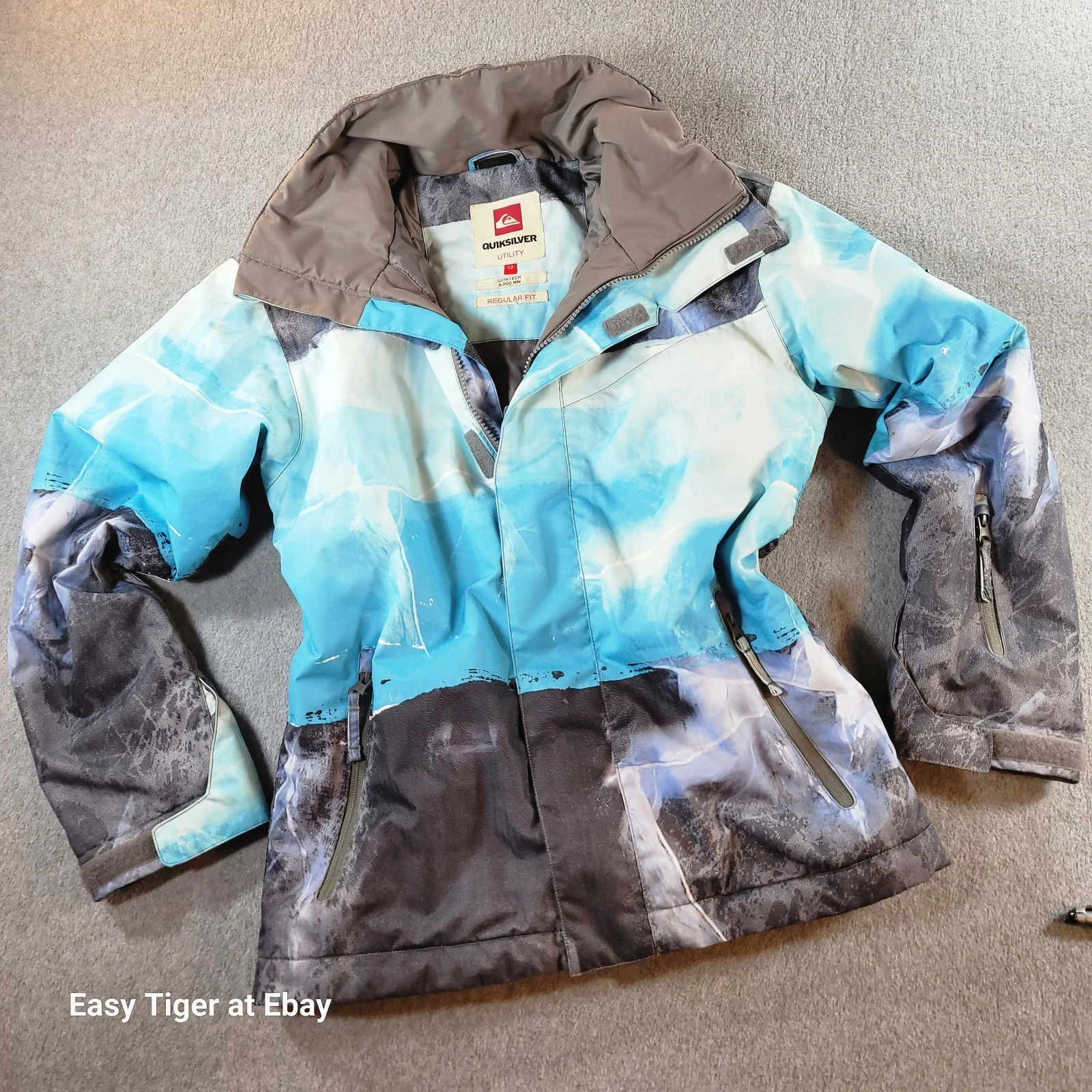 Quiksilver Utility Quick Tech Snow Ski Jacket YOUTH 12 Blue Black 8000mm No Hood