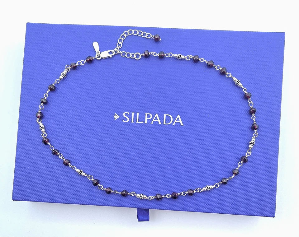 Silpada 纯银刻面红色石榴石串珠链项链,16 英寸 - 18 英寸 N1053 — 第 2/4 张图片