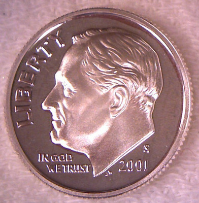 2001 S 10C SILVER PROOF ROOSEVELT DIME - FREE SHIPPING 90% SILVER