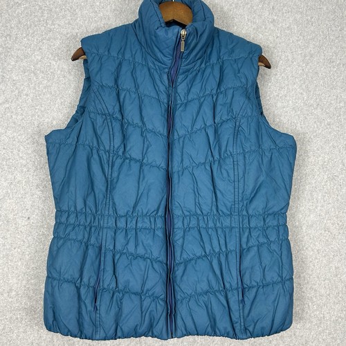 Coldwater Creek gefütterte Weste Damen Large blau durchgehender Reißverschluss elastischer Bund Freizeit