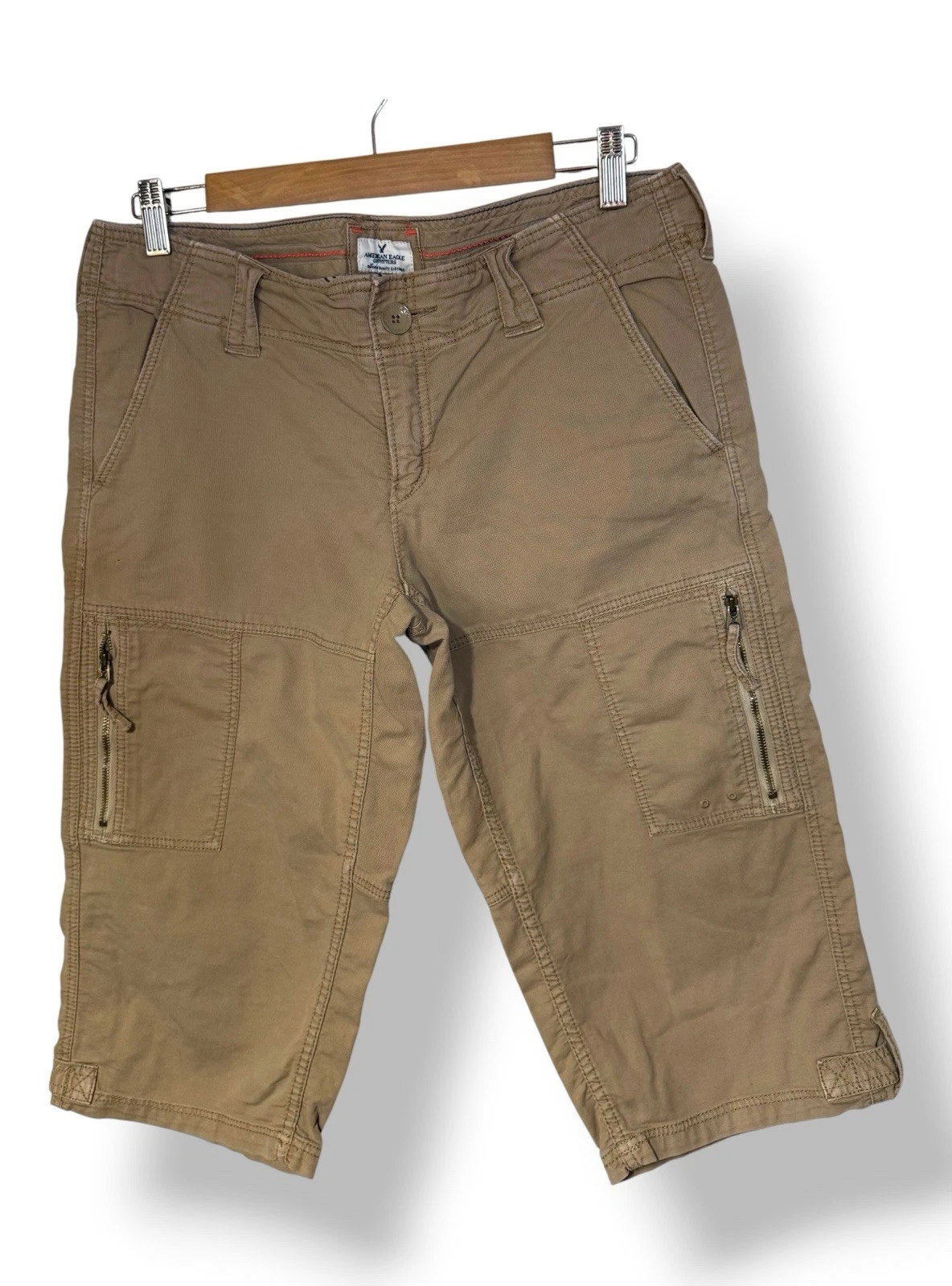 VTG Y2K American Eagle Cargo Capri Pants Low Rise Women Size 8 Khaki Grunge Nwot