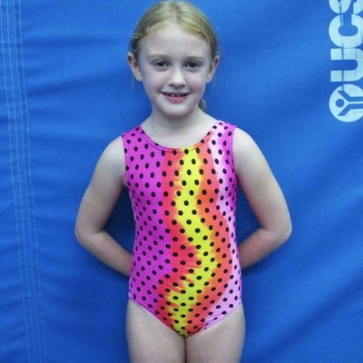 Gymnastics Leotard Girls sz CM Child 8 hot pink orange yellow tie-dye dots