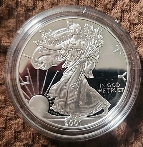 2001 Proof American Silver Eagle West Point Mint With COA. BU .999 Fine