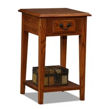 Haven Ridge Solid Wood Square Side Table with Drawer and Shelf, Medium Oak Br...