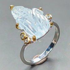Carving corn Natural Aquamarine Ring 925 Sterling Silver Size 6 /R449767