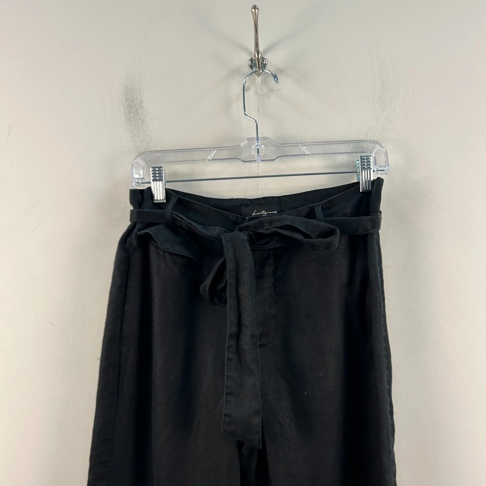 Twenty One Mujer Pantalones Medianos Lino Negro 32" Bolsillos Entrepierna Corbata Cinturón 20207 Foto 4 de 4