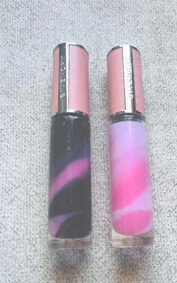 Givenchy Rose Perfecto 2 X Liquid Balm Lip Glosses 011 Black 001 Pink Hydrating - Image 2 of 4