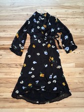 GANNI Dainty Georgette Floral Wrap Dress – Black Floral, EU 38