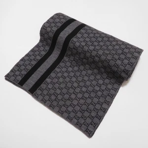 GUCCI écharpe en laine étole logo GG gris et noir unisexe 30x200 cm