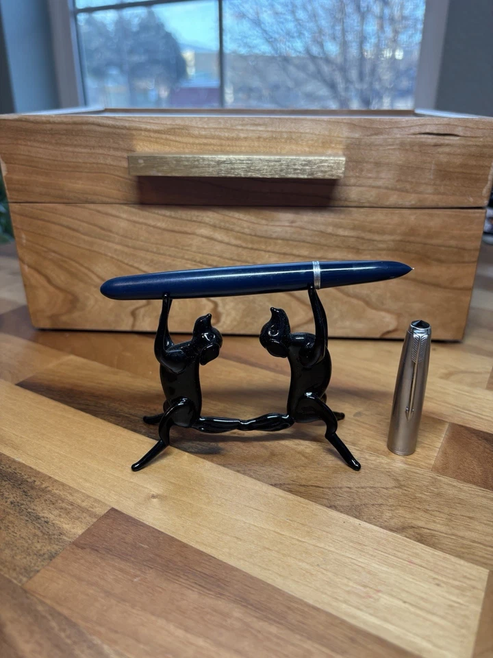 Pluma Estilográfica PARKER "51" MKIII AEROMÉTRICA Reparada•Azul Cedro•Oro 14K F Nuevo en Caja Foto 2 de 4