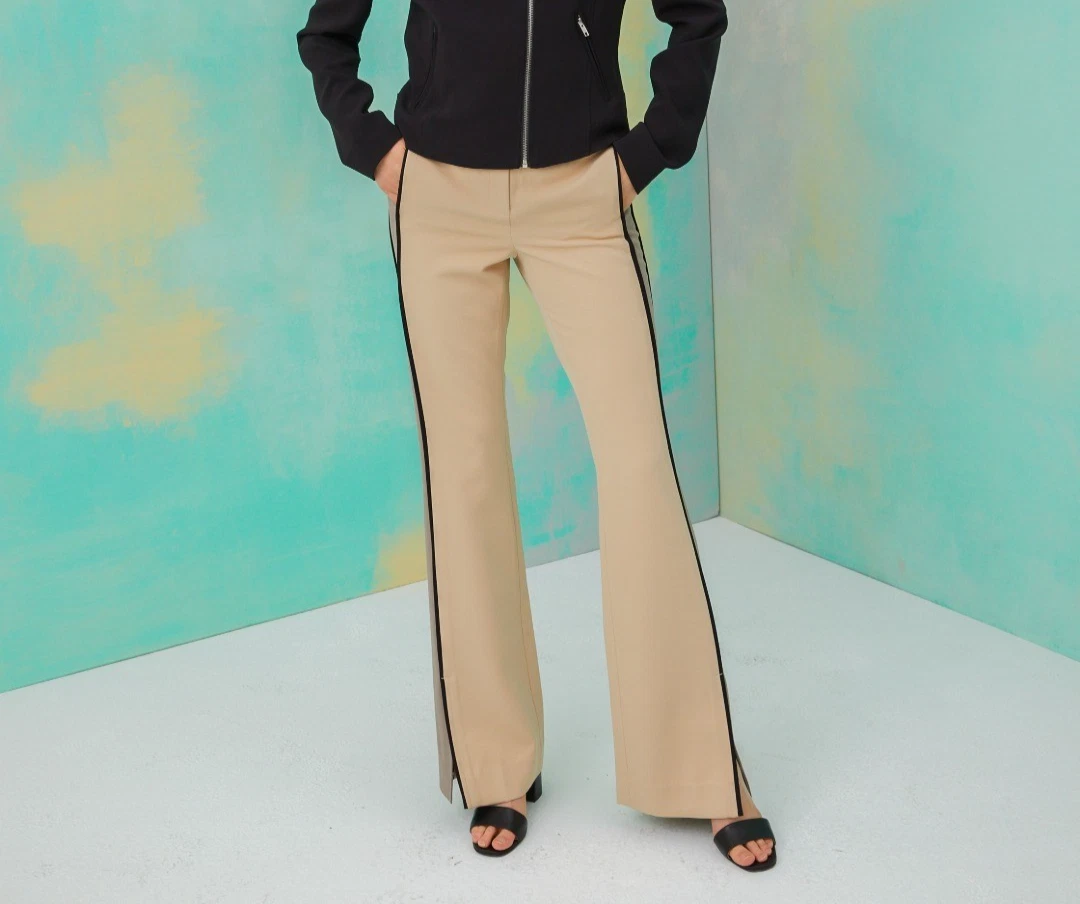 $450 PER SE by CARLISLE Two Tone Wide Leg Luxury Pants with Side Stripe/Slit 14