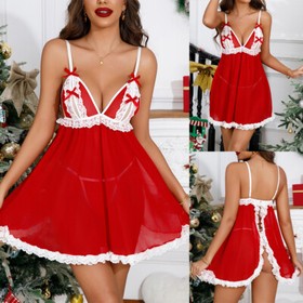 Women Sexy Christmas Lingerie Lace Babydoll Chemise Nightgown G-string Sleepwear