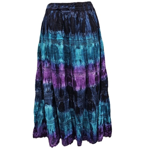 Summer Festival Skirt Cotton Tie Dye Full Lined Tiered One Size Jade Purple - Picture 9 of 9