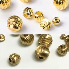 Round Plicated 3/4/5/6/8mm Solid Brass Metal Gold Plated Loose Beads Lot