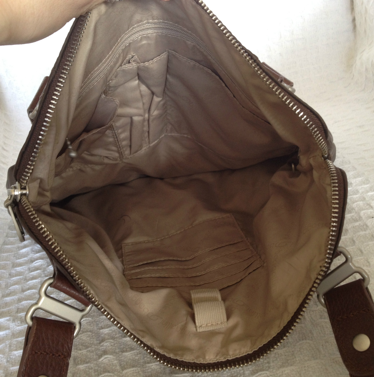 BAGGALLINI Brown Nylon & Leather AUDREY Pleated Tote Bag PurseNear