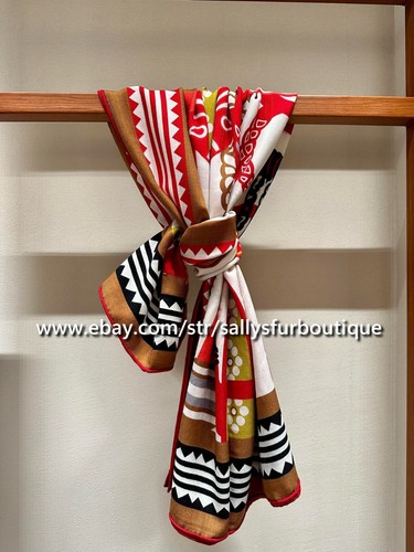 Sallys 70% Cashmere & 30% Silk Wrap Scarf Tribal Print Double Face Shawl 53" - Picture 3 of 40