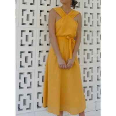 & Other Stories Yellow Cross Front Midi Dress | eBay