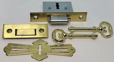 Full Mortise ROLL TOP DESK LOCK SET Square plate brass Lock Catch 2 Keys antique