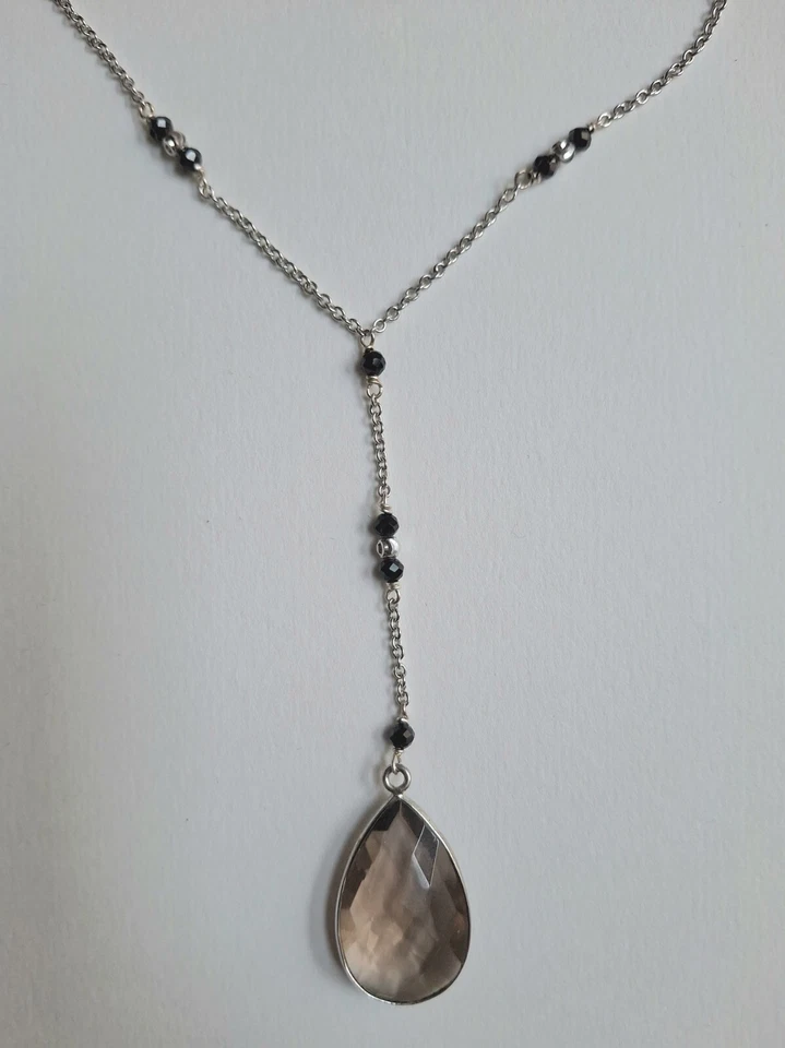 collana in argento 925 con spinello naturale e goccia di cristallo sfaccettata - Immagine 3 di 4