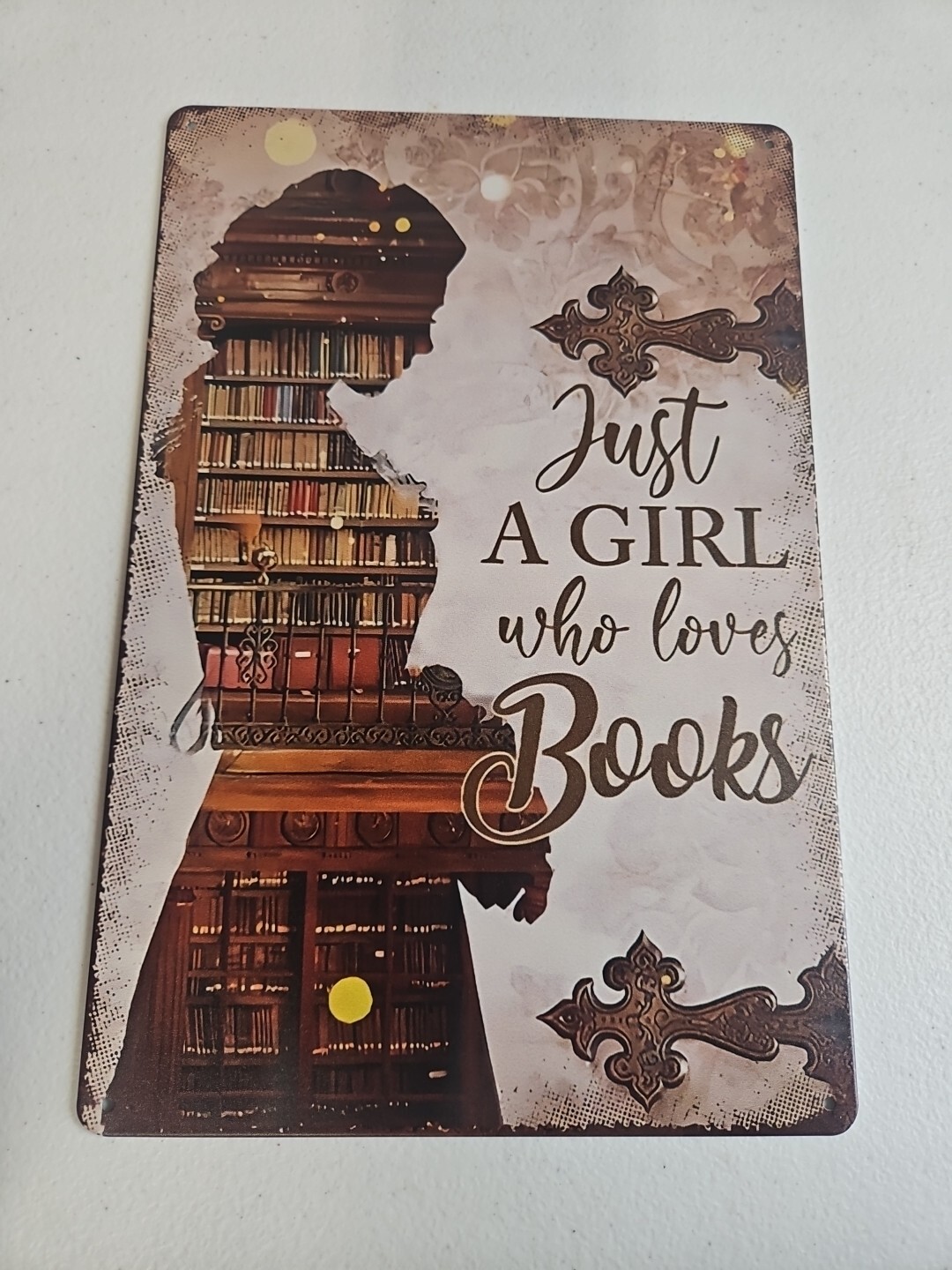 Just A Girl Who Loves Books, Rustic-looking 8x12 Metal Sign