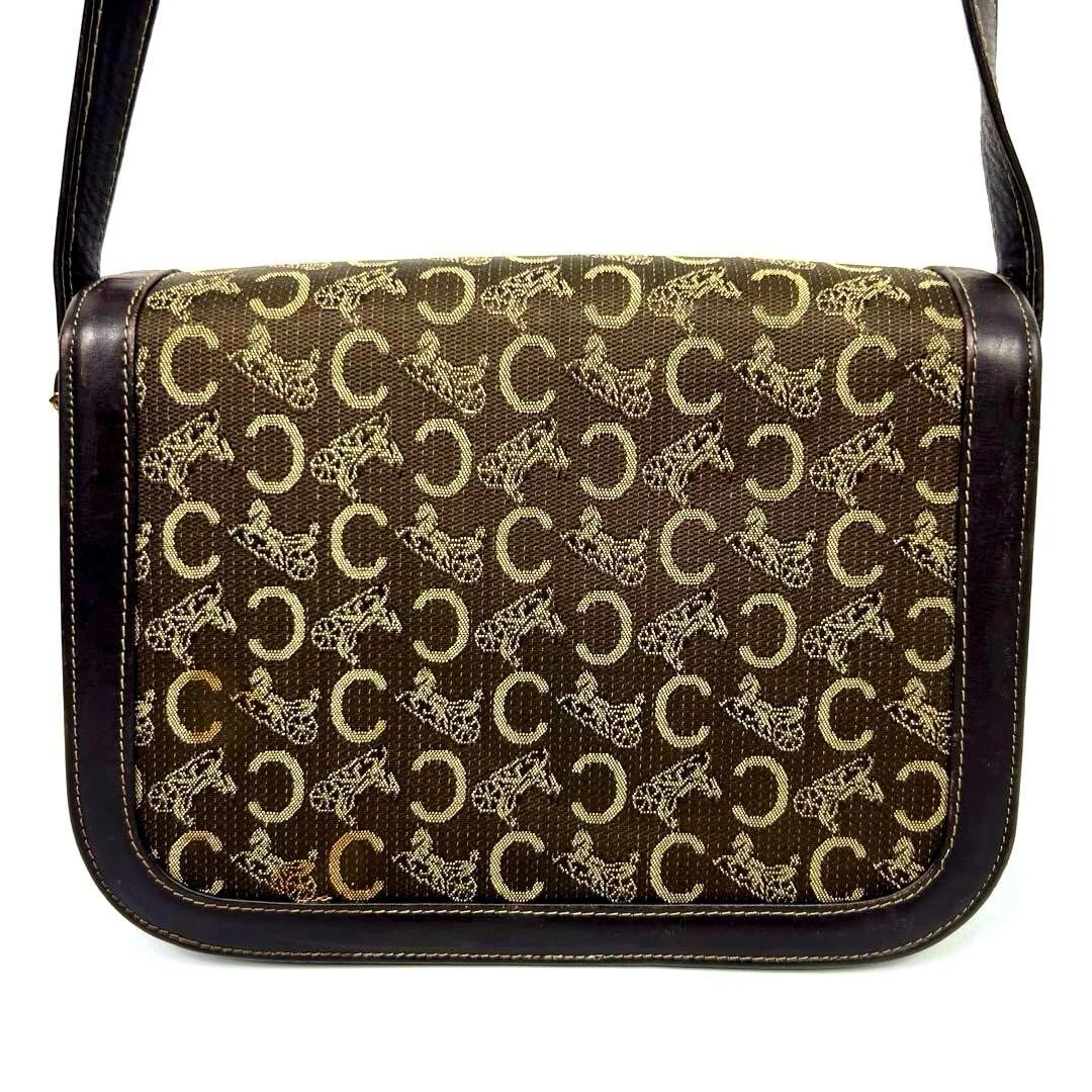 Borsa a tracolla CELINE hardware oro punta di cavallo pelle marrone vintage GIAPPONE originale