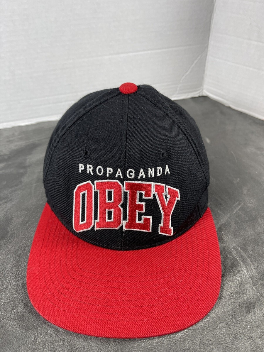 OBEY Propaganda Snapback Flat Bill Black Red Hat Cap Streetwear
