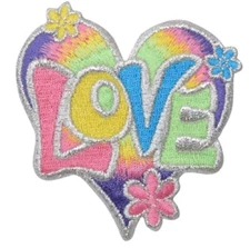 Love Applique Patch - Pastel Heart Daisy Flower Valentine Badge 3-1/8" (Iron on)