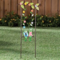 Whimsical Swing Frog Stake Metal Yard Lawn Garden Statue Ornamental Decor Whimsical Swing Frog Stake Metal Yard Lawn Garden Statue Ornamental Decor