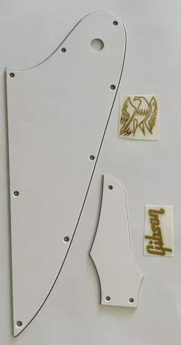 Guitar Pickguard For Gibson Firebird & Truss Rod Cover Gold "Logo" 3 Ply White