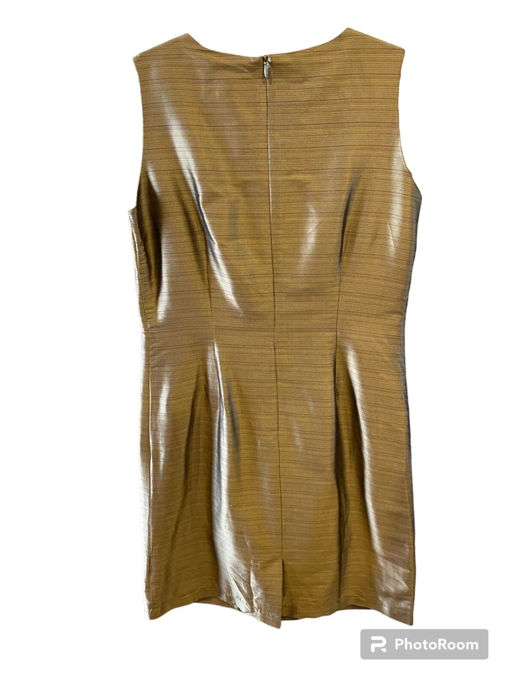 Mary McFadden 100% Silk Dress Size 10 Bronze Sleeveless Designer Sheath READ - Image 2 of 4