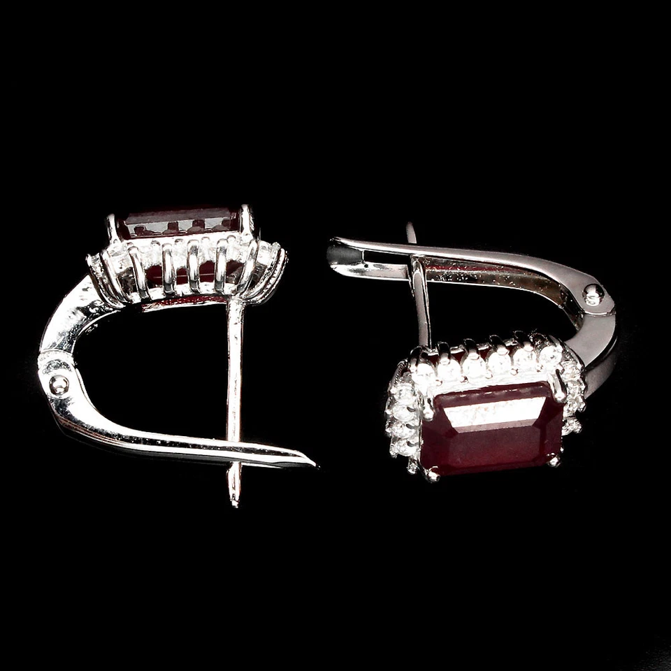 925 Sterling Silver Earrings Octagon Ruby 8x6mm Simulated Cz Gemstone Jewelry - Image 3 of 4