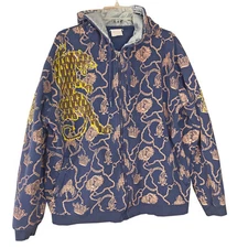 Christian Audigier Men's Full Zip Hoodie Size L (READ) Blue Gold Leopard Crown