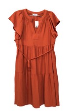 Calvin Klein woman Shift dress 10 Orange Raffled Cap Sleeve Drawstring Pockets