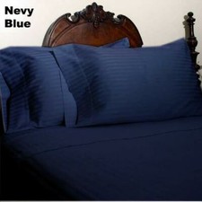 Navy Striped Queen 4 Piece Bed Sheet Set 1000 Thread Count 100 Egyptian Cotton
