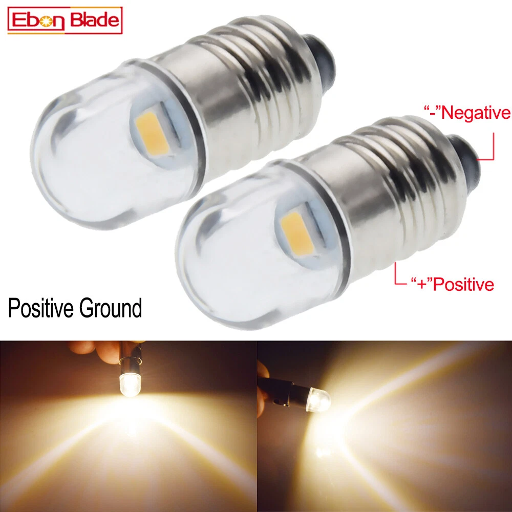Positive Earth 3V E10 Torch Lamp LED Miniature Screw Bulb Warm White 1447 Light