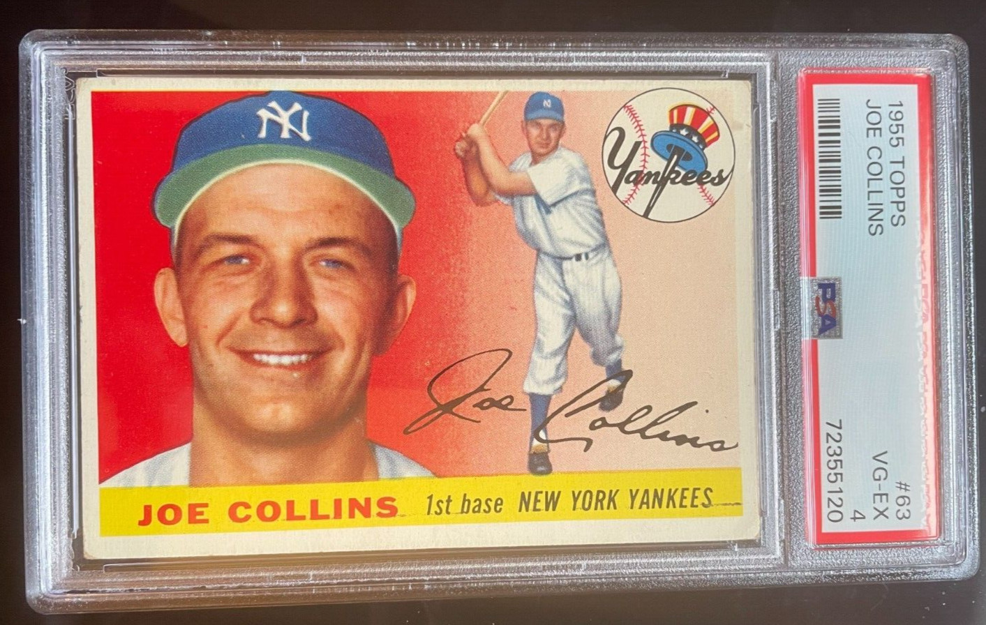 1955 Topps Baseball Card Joe Collins #63 New York Yankees PSA 4