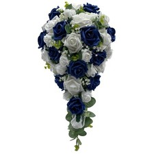 Artificial Wedding Flower Package Navy Blue & White Rose Bouquet Posy Handmade