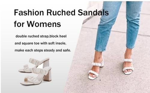 Coutgo Damen-Pantoletten mit zwei Riemen und hohem Absatz eckige Zehenpartie Blockabsatz Größe 6,5 - Bild 3 von 11