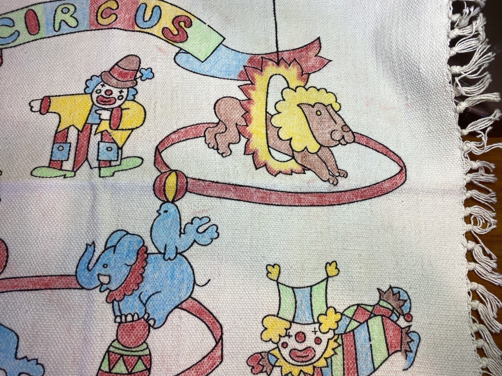 Nursery Circus Themed RUG India Handwoven Clowns Animals Colorful 21x34 Cotton