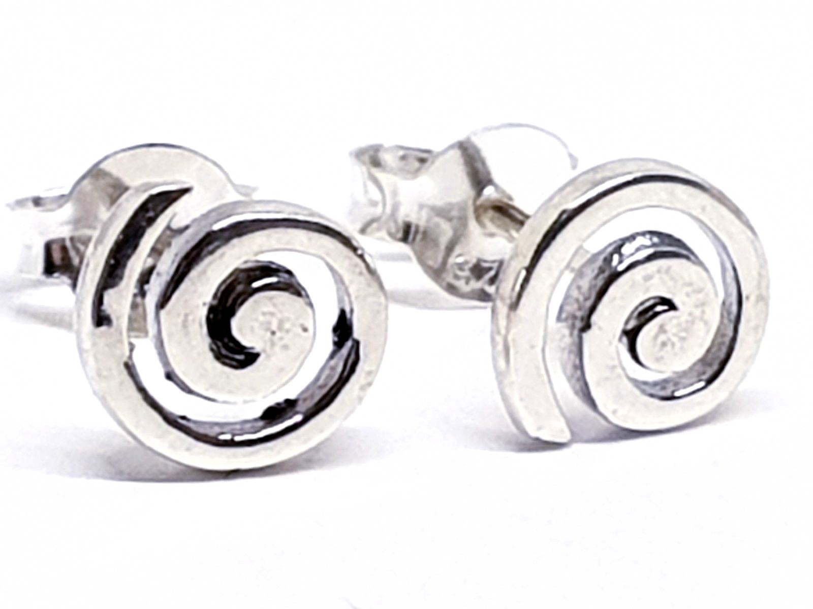 Spiral Stud Earrings 925 Sterling Silver Swirls Rebirth Phoenix Symbol & Box New