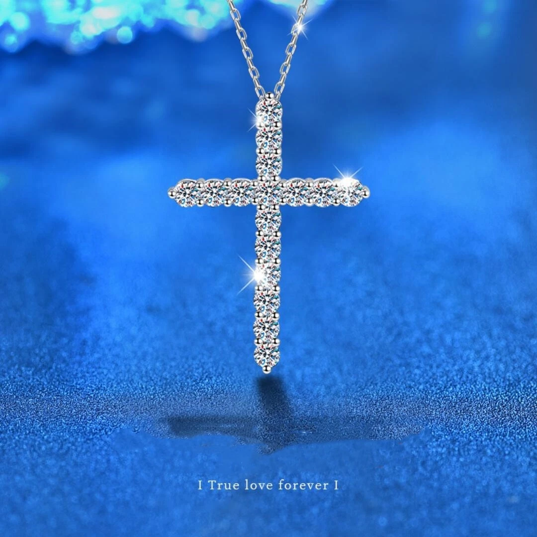 VETEMENTS 1CTD Colore VS1 Moissanite Argento Sterling 925 Collana Croce Design Lunga