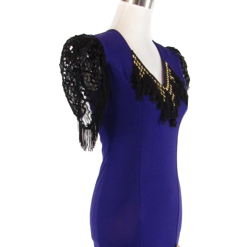 Vestido ajustado vintage elástico púrpura negro DIANA COLLECTION 6 Foto 4 de 4