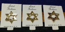 3X Vintage/Classic Gold Tone Star Of David Pins/Brooch Made in USA:Israel/Jewish