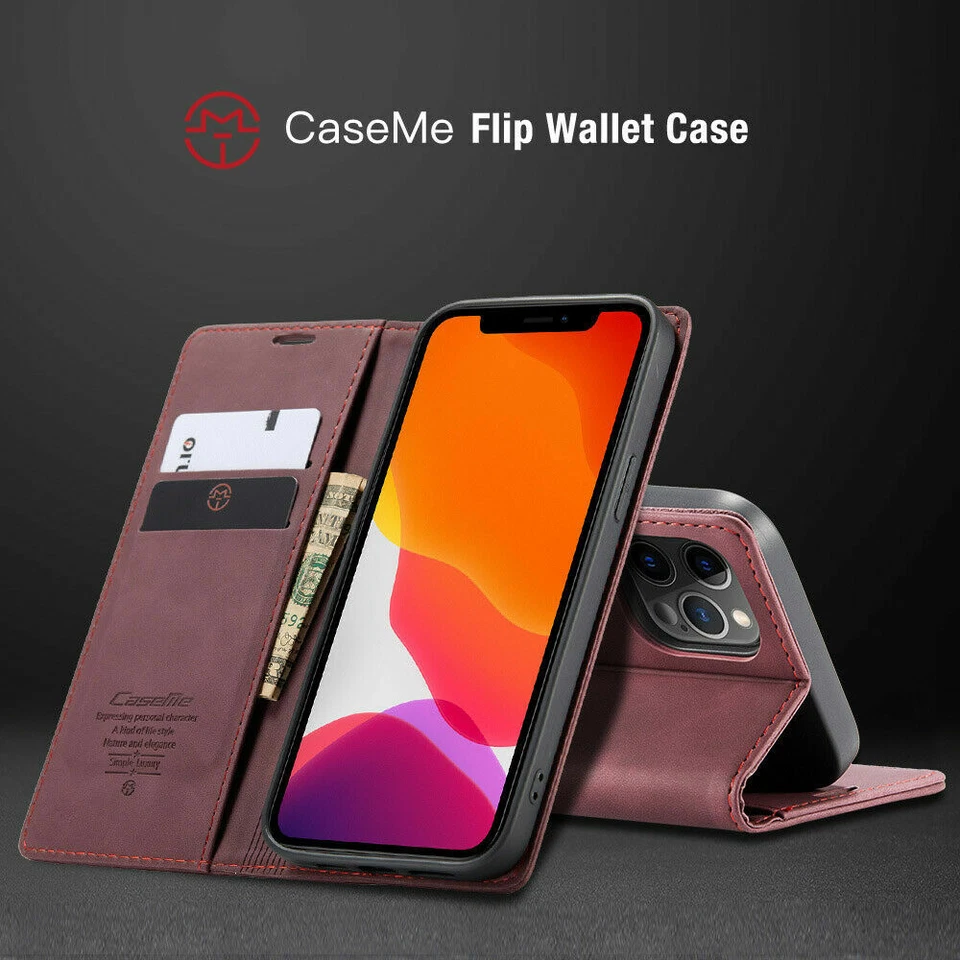 Flip Leather Wallet Black Blue Phone Case For iPhone 11 12 Pro 13 Pro Max 13 - Image 2 of 4