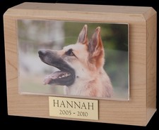 Small 55 Cubic Inches Maple Pet Photo Urn for Ashes with Engravable Nameplate