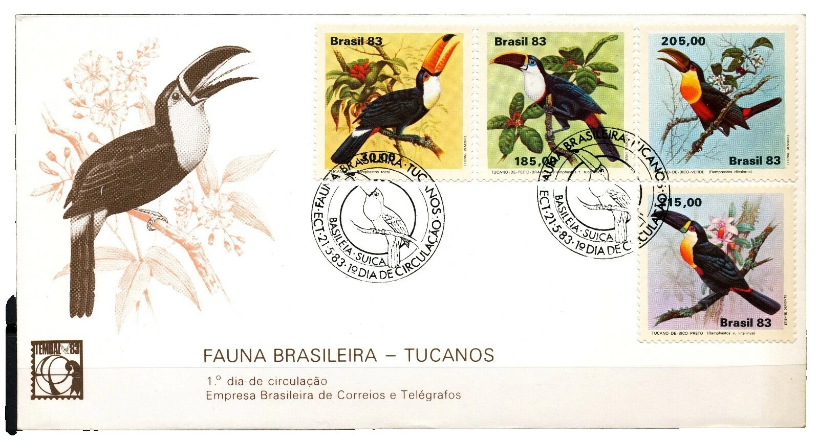 Aves sellos de Brasil sobre de Primer Día