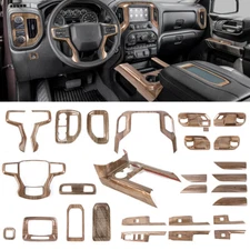 Wood Grain Interior Center Console Cover Trim For Chevy Silverado GMC-SIERRA 19+